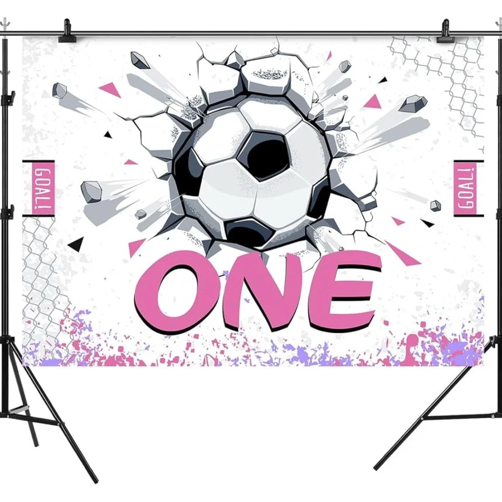 Soccer Themed 1st Birthday Backdrop, 5 x 7, for Girls Sports Game Time Goal